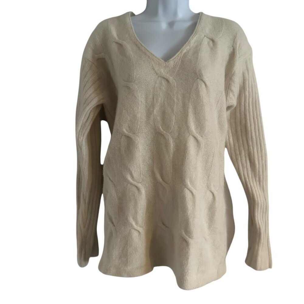woods & gray women’s sweater size M lambwool angora blend knit cream long sleeve